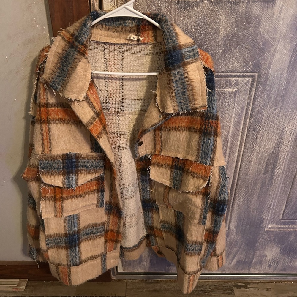 Plaid Women's Jacket in Blue and Orange